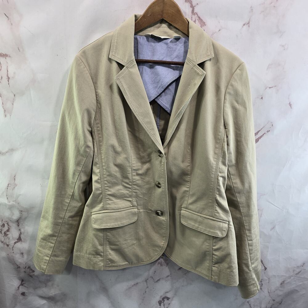 LL Bean Blazer Womens Large Khaki Tan Beige Cotton Jacket Chore Utility Safari